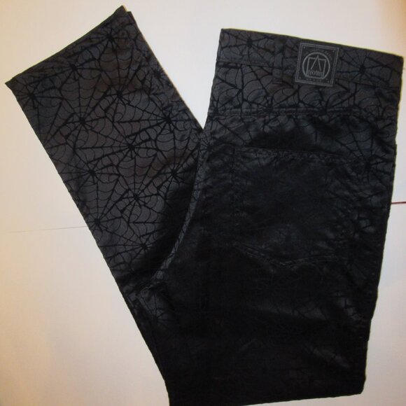 Vintage Black Velvet Spider Web Cobwebs Pants Sz 36 The Creative Brand Cykxtees - Picture 2 of 15